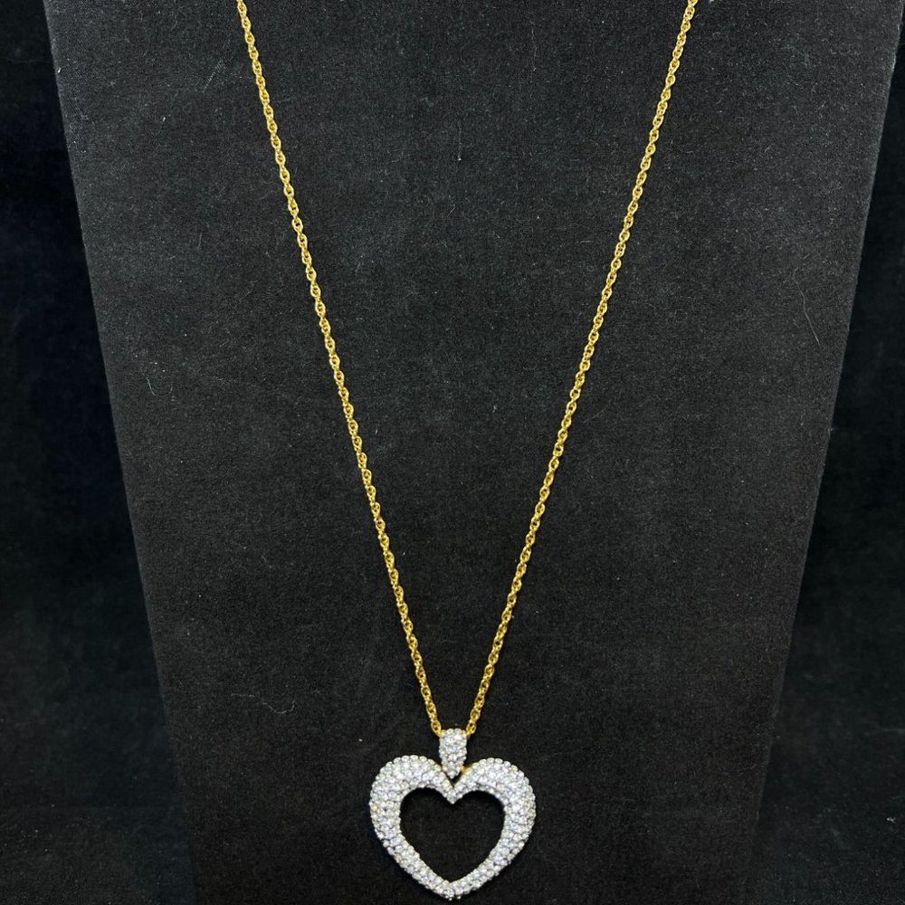 Joan Rivers Gold Tone Rope Chain Necklace W/Two Sided Open Heart Pendant (4205)